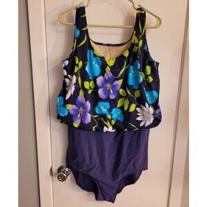 T.H.E. Swimwear Blue Floral Mastectomy One Piece Swimsuit 18 Modest Gardencore
